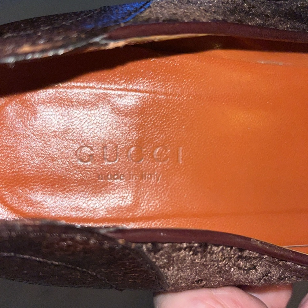 ❤️💚Authentic Gucci leather/Fabric Rich Velvet Gold Horsebit Ballet Flats❤️💚 - Picture 10 of 13